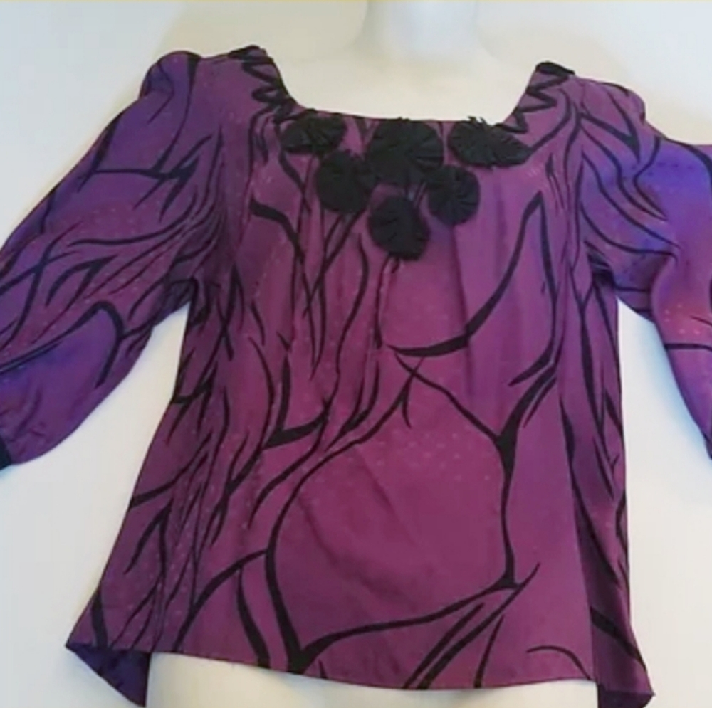 YUMI KIM Purple and Black graphic 100% SILK 3/4 sl